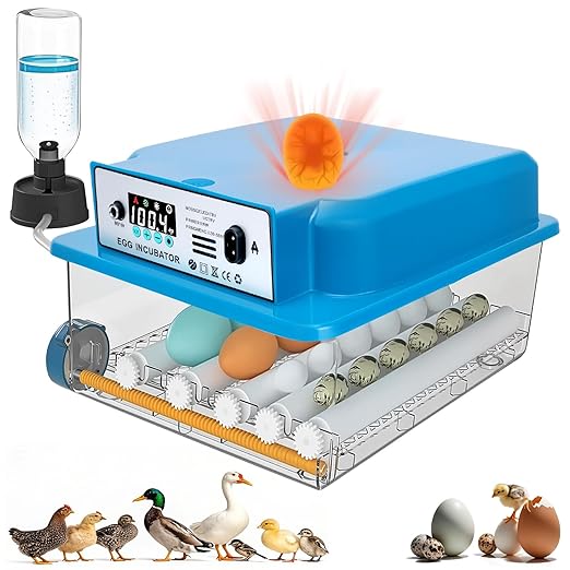 Automatic Egg Incubator 16 Egg Incubators for Hatching Eggs with Temperature Control Humidity Control and Display for Goose Chicken Duck Quail Pigeon Eggs Auto Turner, Blue