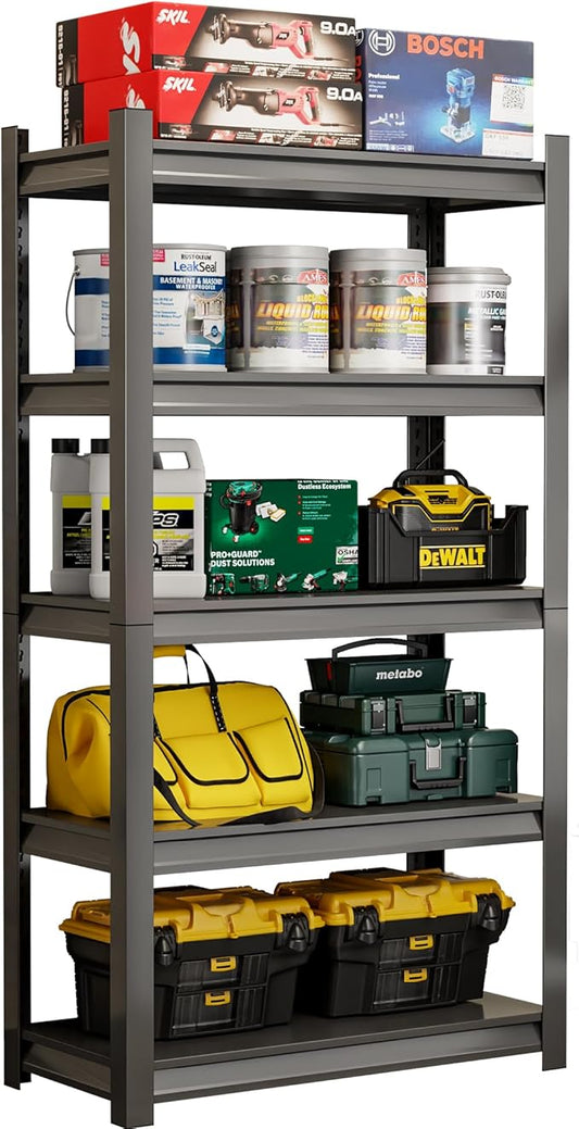 72''H 5-Tier Garage Storage Shelves, Heavy Duty Garage Shelving with Adjustable Shelves, 2800 LBS Load Capacity Metal Shelving Unit for Garage, Warehouse, Pantry