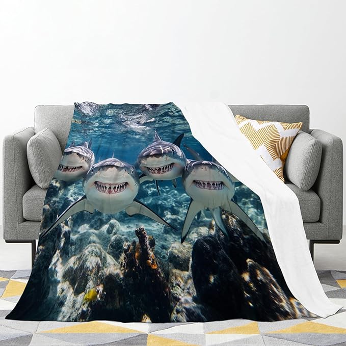 Funny Shark Blanket Marine Life Animal Throw Blankets Gifts for Girls Boys Kids Shark Lover Soft Cozy Fleece Plush for Couch Sofa Bed 80"x60"