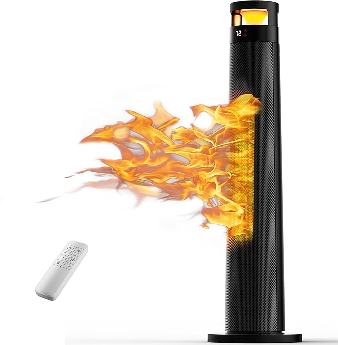 YEW Space Heater for Indoor Use, 34" Electric Heater with Remote and Thermostat, 3 Modes, Overheating & Tip-Over Protection, Portable Heater for Large Room, Bedroom, Office, Black