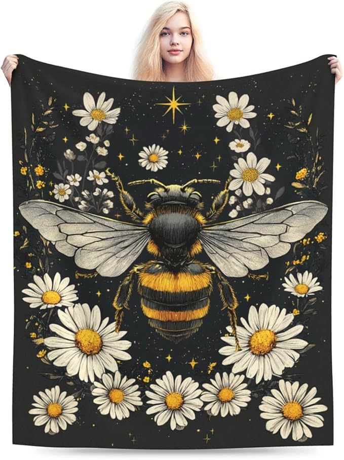 Bee Blanket Honey Bees Throw Blanket Soft Warm Cozy Fuzzy Plush Bumble Bee Throw Blanket Gifts for Girls Women Bees Lightweight Fleece Flannel Gift Blankets for Kids Adults 60"X80"