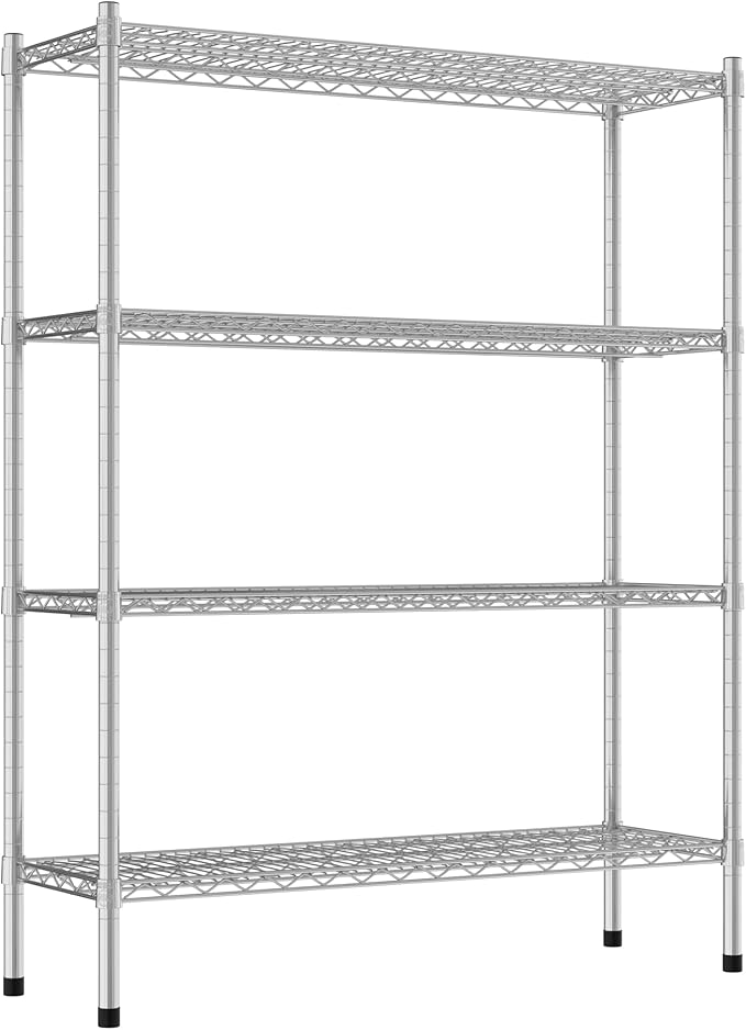 Commercial NSF Listed Chrome Stationary Wire Shelving Kit 14" x 42" x 54", with 4 Shelves Perfect for Warehouse, Walk-in Refrigerator, Freezer, Grocery Store, Restaurant, Dishroom