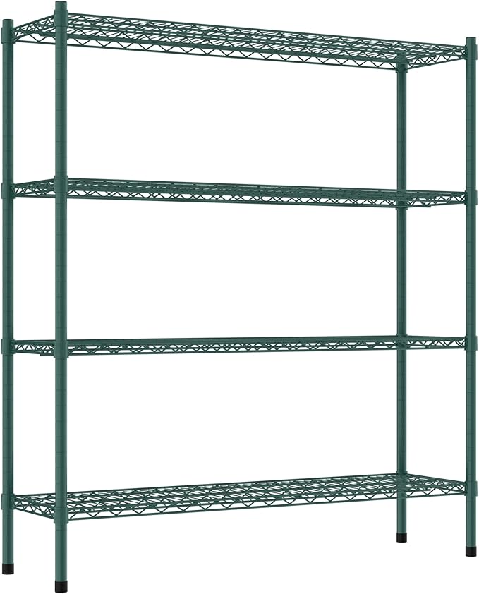 Commercial NSF Listed Green Epoxy Stationary Wire Shelving Kit 14" x 48" x 54", with 4 Shelves Perfect for Warehouse, Walk-in Refrigerator, Freezer, Grocery Store, Restaurant, Dishroom
