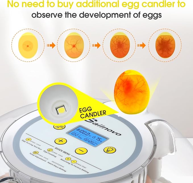 18 Egg Incubator,Automatic Turning,Egg Candler,Air Vent, Hatching Chicken Duck Quail Bird,Poultry Incubator for Hatching Chick (Grey-Yellow)