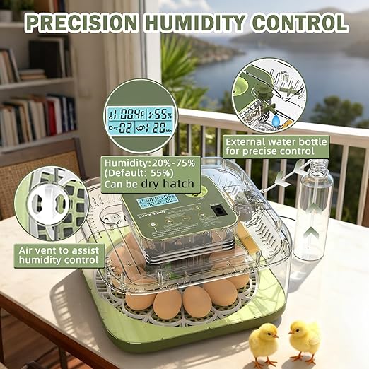 XOTTI Incubator for Hatching Egg, 12 Egg Incubators with Temperature and Humidity Control, Automatic Turner, Candler, 360° Viewing for Dry Hatch Chicken, Duck, Quail, Goose, Parrot and Pigeon