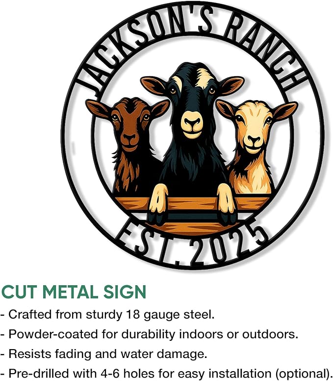 Personalized Goat Metal Sign, Custom Farm Animal Sign for Porch Fence Yard, Home Decor Gift for Goat Owner, Farmers, Homesteaders, Birthday or Housewarming Gift