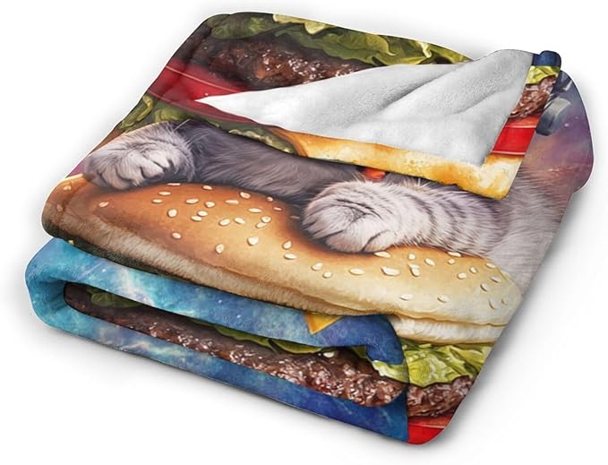 Funny Cat Blanket, Decor Gifts for Cat Lover, Flannel Fleece Fuzzy Cats Throw Blankets Soft Warm Cozy Plush Food Blankets for Bed Couch Living Room Stuff Decoration for Kids Adult 50"x40"