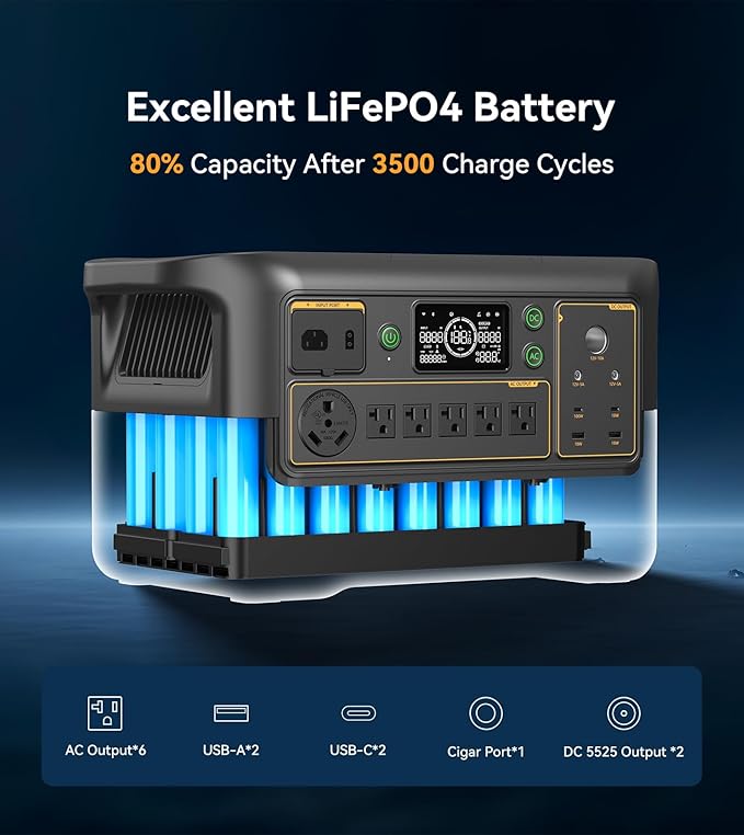 Pecron Portable Power Station F3000LFP with 300W Solar Panel*2, 3072Wh Solar Camping Generator can expand to 9216Wh, 3600W Solar Generator for RV, Home Use, CPAP