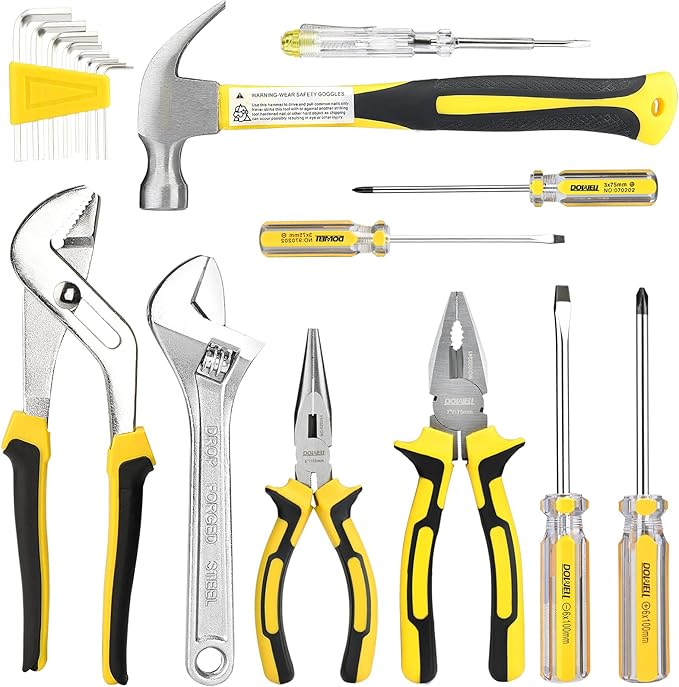 DOWELL Tool Set Tool Kit 19-Piece Household Tool Kit Set Pliers Screwdriver Set Hex Key Wrench with Storage Tool Bag Pouch HYT19