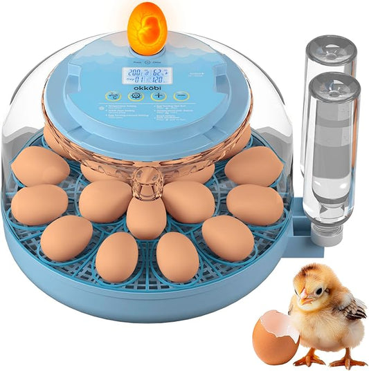 18 Egg Incubator with Automatic Egg Turning and Humidity Control – Egg Incubators for Hatching Eggs – Egg Candler, Water Bottle Refill, Air Vent, 360° View – Incubadora de Huevos de Gallina