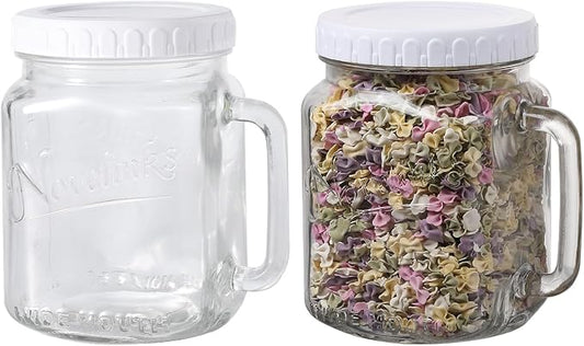 Glass 74 Ounce Mason Jars Wide Mouth Mason Jar Large Square Food Container with Lid for Overnight Oats and Food Storage (2 Pack)