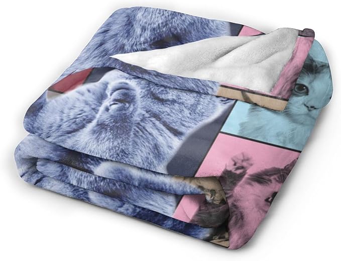 Cat Blanket Decor Gifts for Cat Lover Flannel Fleece Fuzzy Cat Throw Blanket Soft Warm Cozy Plush Colorful Animal Blanket for Bed Couch Living Room Stuffed Decoration for Kids Adult 80"x60"