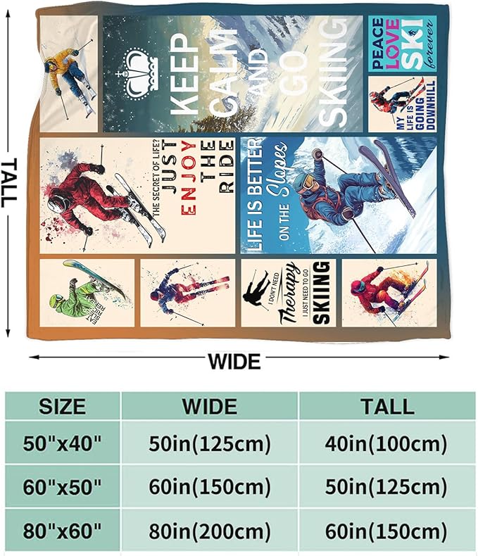 Dynova Skiing Blanket Cozy Plush Ski Lovers Throw Blankets Fuzzy Flannel Fleece Skiing Sports Gifts for Girls Boys Women Men 80"X60"