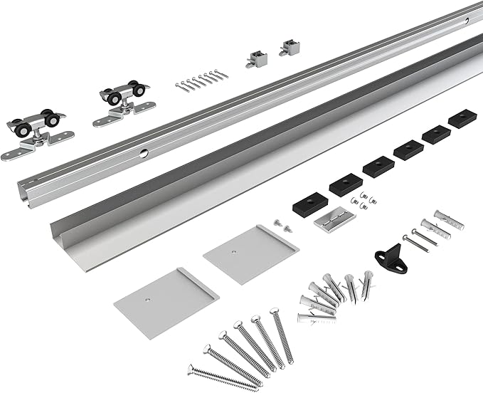 6.6FT Sliding Barn Door Hardware, Low Clearance Aluminium Alloy Box Rail Hardware for Wooden Barn Door, Interior Barn Door Track, Easy to Install