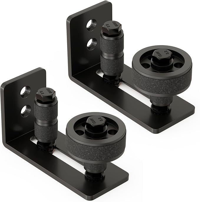 Barn Door Floor Guide, Wall Mounted Barn Door Rollers for Bottom Adjustable Roller, 8 Setup Options Sliding Door Guide, Adjustable Stay Roller with Flush Design and Felt Strips, Black, 2 Pack