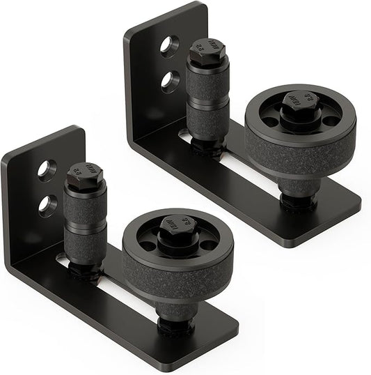 Barn Door Floor Guide, Wall Mounted Barn Door Rollers for Bottom Adjustable Roller, 8 Setup Options Sliding Door Guide, Adjustable Stay Roller with Flush Design and Felt Strips, Black, 2 Pack