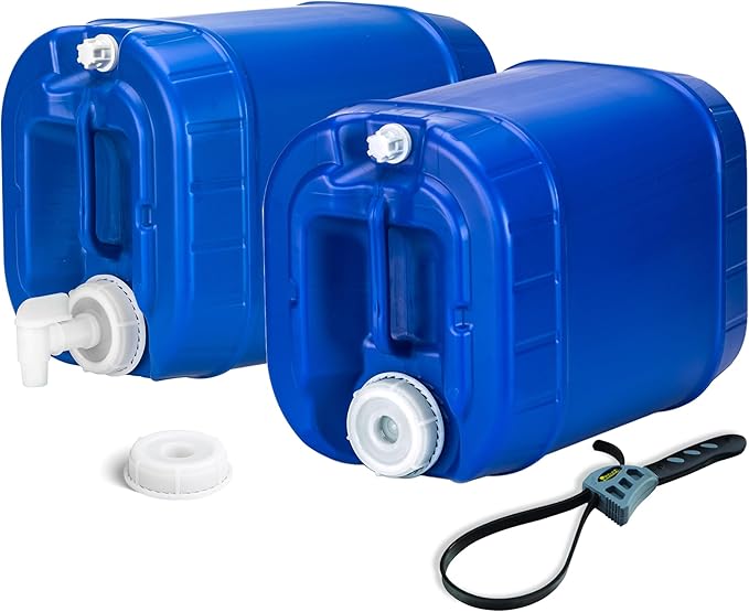 Legacy Premium Emergency Water Storage Containers 10 Gallon, Long Term 5 Gallon Water Tank - 2 Stackable Food Grade Tanks Included, for Camping, Prepping, Survival - 10 Gallon Total Capacity