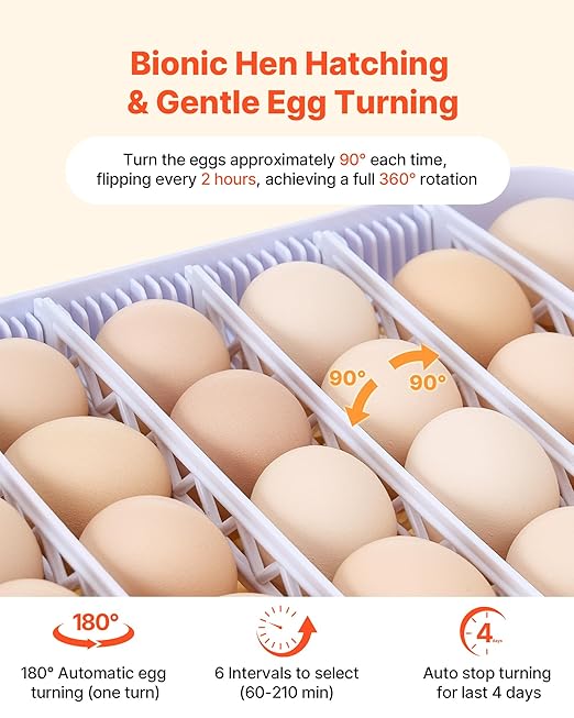 VEVOR 48 Egg Incubator, Automatic Egg Turner with LED Candler, Temperature Display & Auto Humidity Control, 360° View Clear Window, Poultry Eggs Incubator for Hatching Chicks Ducks Goose Quail