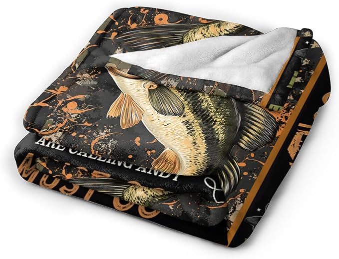 Dynova Fishing Blanket Cozy Plush Fish Throw Blankets Fuzzy Flannel Fleece Camo Fisherman Gifts Decor for Boys Men 80"X60"
