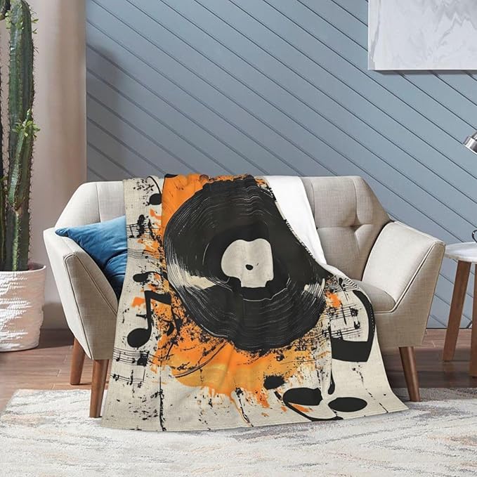 Record Music Throw Blanket Phonograph Blankets Disk Fleece Plush Super Soft Cozy Warm Lightweight Musical Instrument Decor Gifts for Boys Girls Kids Adults Men Women 60" x 80"