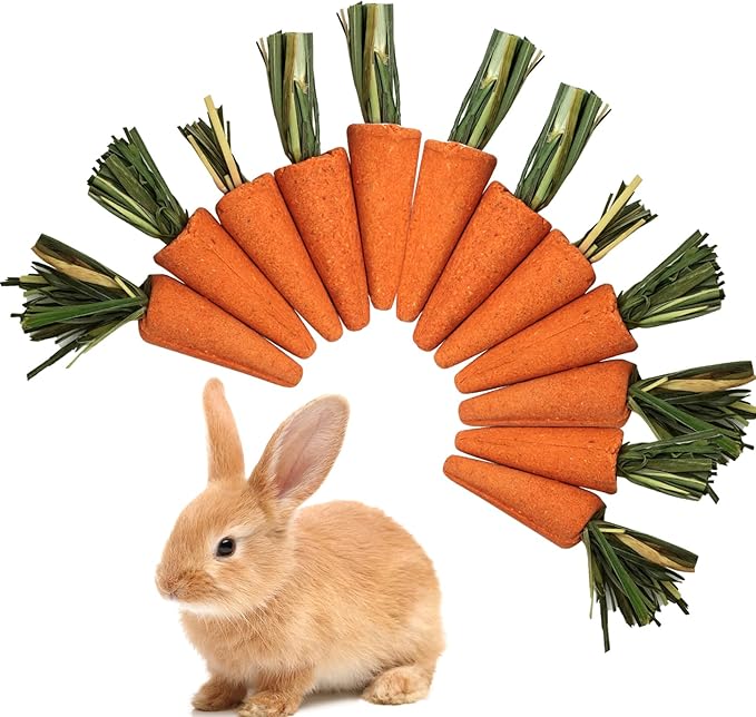 12PCS Hamster Chew Treats Carrot Shape – Timothy Hay Toys & Stick Snacks for Small Animals, Teeth Grinding Toys for Hamsters, Rabbits, Guinea Pigs, Chinchillas