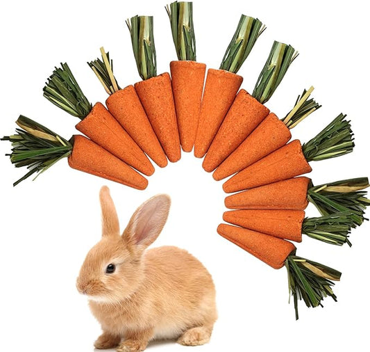 12PCS Hamster Chew Treats Carrot Shape – Timothy Hay Toys & Stick Snacks for Small Animals, Teeth Grinding Toys for Hamsters, Rabbits, Guinea Pigs, Chinchillas