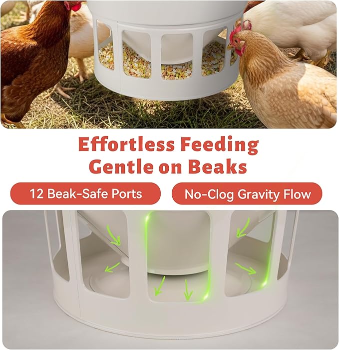 KOL Hanging Chicken Feeder – 20lbs Metal Chicken Feeder, Adjustable Poultry Feeder with 12 Ports, No Installation & Universal Height Design (Jade White)