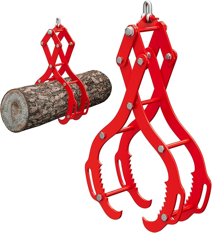 GarveeLife 28 in Log Lifting Tongs,4 Serrated Claw Hook Log Tongs,Heavy Duty Steel Swivel Dragging Tong,2200 LBS Logs Grapple with Handles, Lumber Logs Skidding Tong for Tractors, Trucks