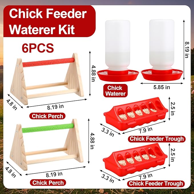 Retisee 8 Pack Winter Chick Heater Brooder Kit Including 12" x 12" Heat Plate 150w Chicken Infrared Red Heat Lamp Feeder and Waterer Kit Perch Flip Top Poultry Feeder for Newborn Livestock Duck Warm