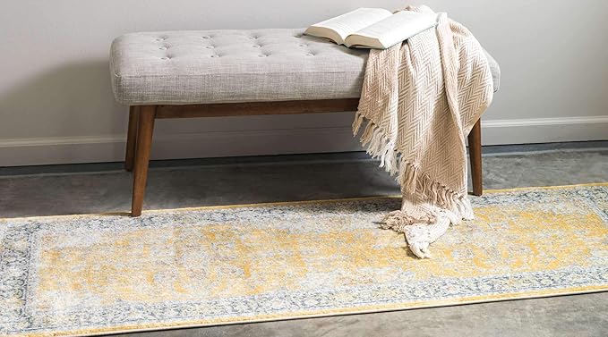 Unique Loom Baracoa Collection Area Rug - Prado (2' 7" x 10' Runner, Yellow/ Ivory)