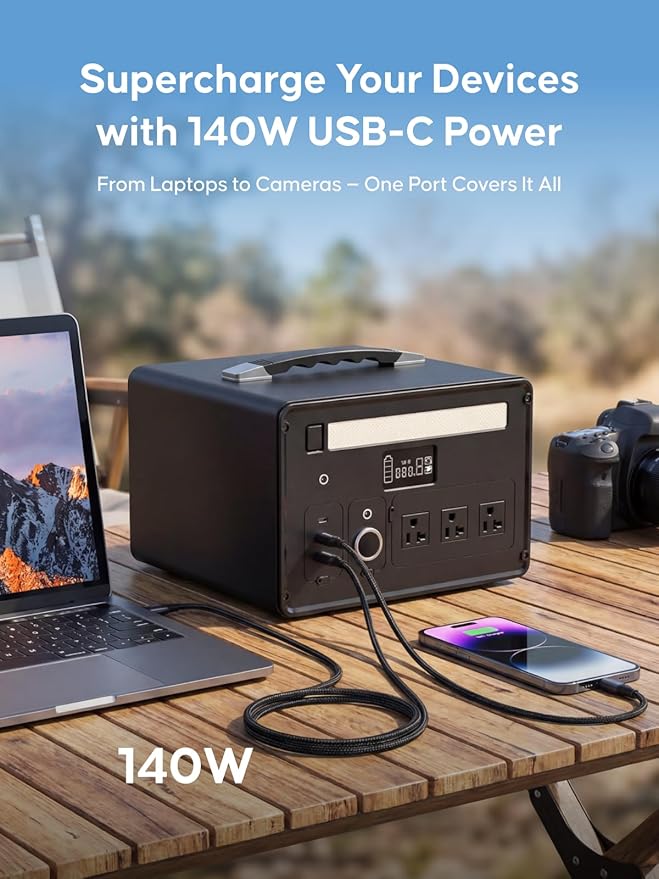 Portable Power Station 1000W (2000W Surge), 1008Wh LiFePO4 Power Station with 3 AC Outlet, 140W USB-C Fast Charging,8 Ports Solar Generator for Camping Indoor Outdoor Emergency RV (CYBPULTE C011)
