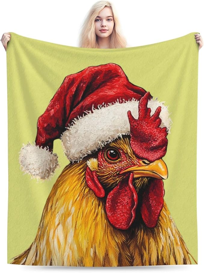 Christmas Rooster Blanket Soft Cozy Chicken Plush Throw Blanket Warm Flannel Fleece Bedding Stuff Animal Decor Blanket Gifts for Rooster Lover Girls Boys Kids Adults Women Bed Travel 60"x80"
