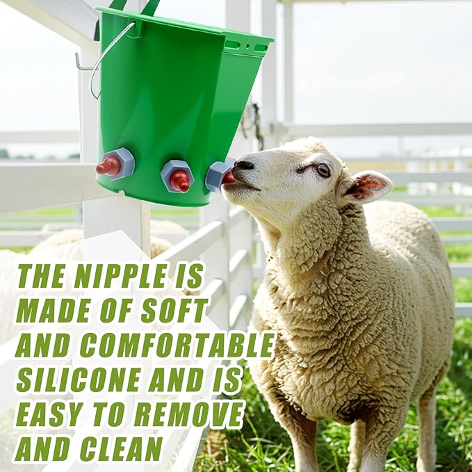 2 Pack 8l Lamb Milk Feed Bucket Multiple Teat Large Capacity Plastic Goat Milk Feeding Bucket Green Animal Feed Pot Lamb Feeder Bottle for Farm Sheep Livestock Cattle Animal(5 Mouths)