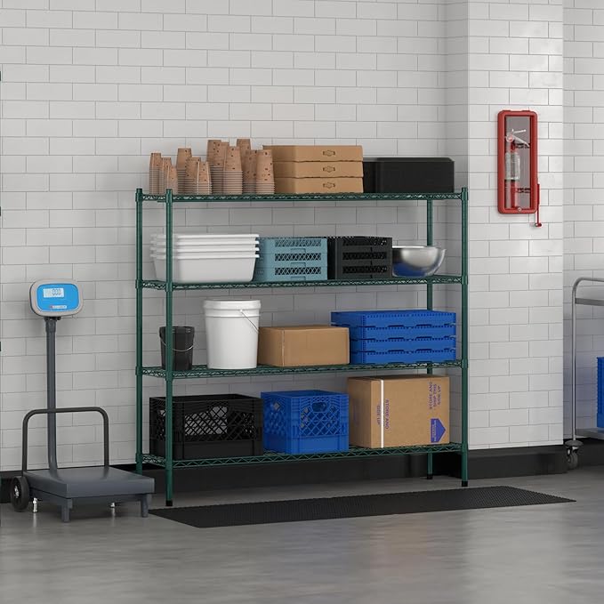 Commercial NSF Listed Green Epoxy Stationary Wire Shelving Kit 14" x 60" x 54", with 4 Shelves Perfect for Warehouse, Walk-in Refrigerator, Freezer, Grocery Store, Restaurant, Dishroom