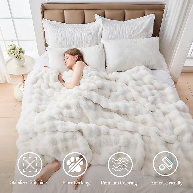 Faux Fur Throw Blanket for Couch, 1000 GSM Cozy Fuzzy Fluffy Soft Plush Thick Bubble Sherpa Blanket for Sofa Bedroom Living Room, Mothers Day Birthday Gifts for Women Home Decor