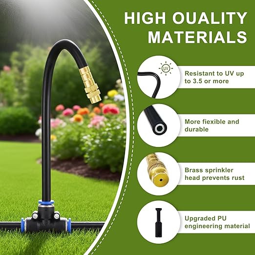 Automatic Drip Irrigation Kit - 50FT with Tool-Free Quick Connectors, 15 Copper Atomizing Nozzles & 360° Bendable Spray for Garden, Greenhouse, Lawn, Plants