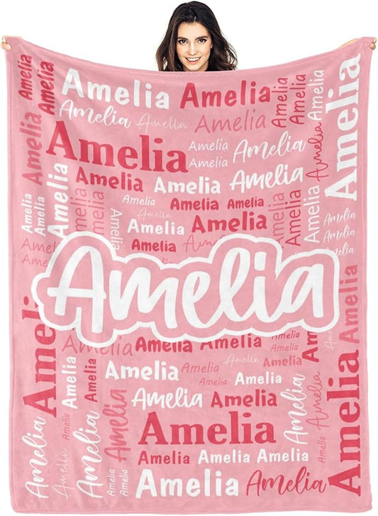 Custom Blanket with Name Personalized Blankets for Kids Adult Boys Girls Flannel Monogrammed Customized Blankets Throw (30''x40'')