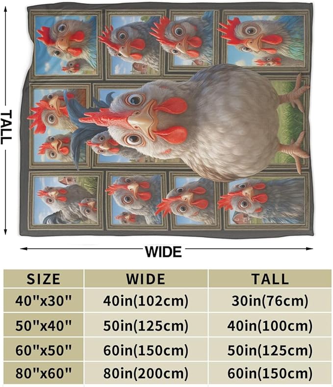 Chicken Fleece Blanket Funny Rooster Throw Blankets for Girls Boys Super Soft Warm Flannel Farm Roosters Animal Throws Gifts for Men Women Cozy Fuzzy Plush Stuffed Couch Bed Bedding Decor 80"X60"