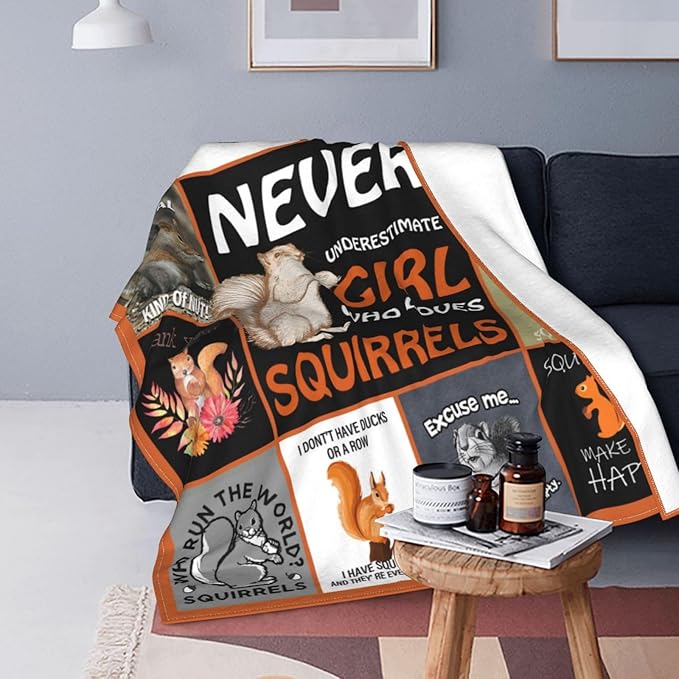 Squirrel Blanket Squirrel Throw Blanket Soft Fleece Flannel Bedding Squirrels Gifts for Women Girls Lovers Adults Stuff Plush for Couch Sofa Bed Room Decor 50"X60"