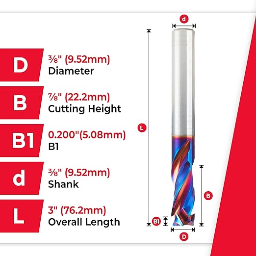 Amana Tool Spektra Extreme Tool Life Coated Solid Carbide CNC Compression Spiral Router Bit, 46011-K, 3/8 D x 7/8 CH x 3/8 Shank x 3 Inch Long 3 Flute