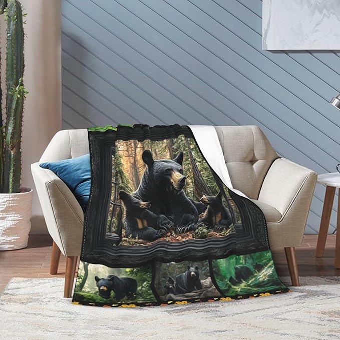 Bear Throw Blanket Farmhouse Bear Blankets Fleece Plush Flannel Super Soft Cozy Warm Lightweight Bears Decor Gifts for Boys Girls Kids Adults Men Women 60" x 80"
