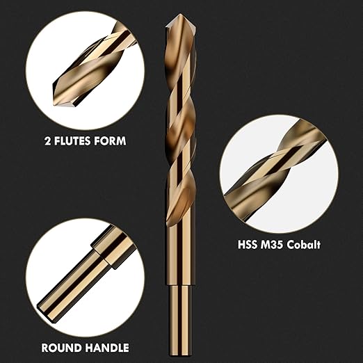 9/16" (4pcs) Cobalt Drill Bit Set, M35 High Speed Steel Jobber Length Drill Bit Kit for Hardened Metal, Stainless Steel, Cast Iron, Wood and Plastic, with Index Storage Case