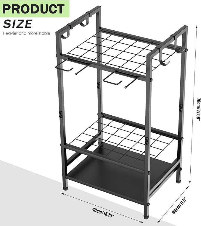 Garden Tool Organizer for Garage, Yard Tool Rack, Holds Up to 36 Long-Handled Tools, Black Metal Garden Tools Rack Storage with Hooks for Yard Shed Garage Organization