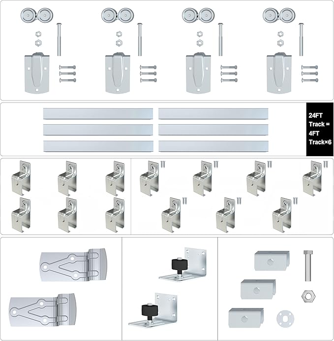 24FT Heavy Duty Galvanized Steel Exterior Sliding Barn Door Hardware Kit, 450 lbs Capacity,Kit for Outdoor,Fit MAX 2 X Door Width 144in