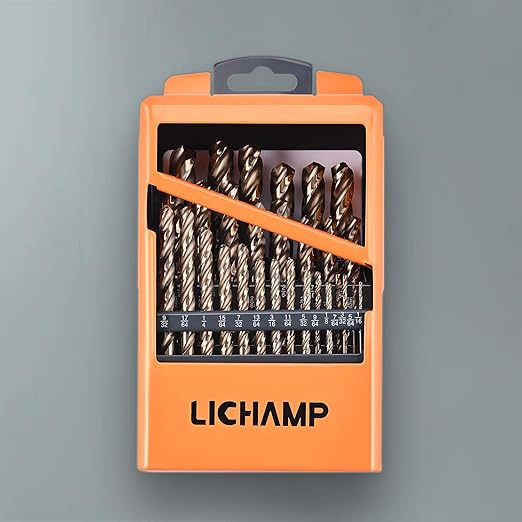 Lichamp 29-Piece HSS Cobalt Drill Bit Set (1/16" to 1/2") – M35 High-Speed Steel, 3-Flute Design for Drilling Hard Metals & Cast Iron – Includes Metal Case