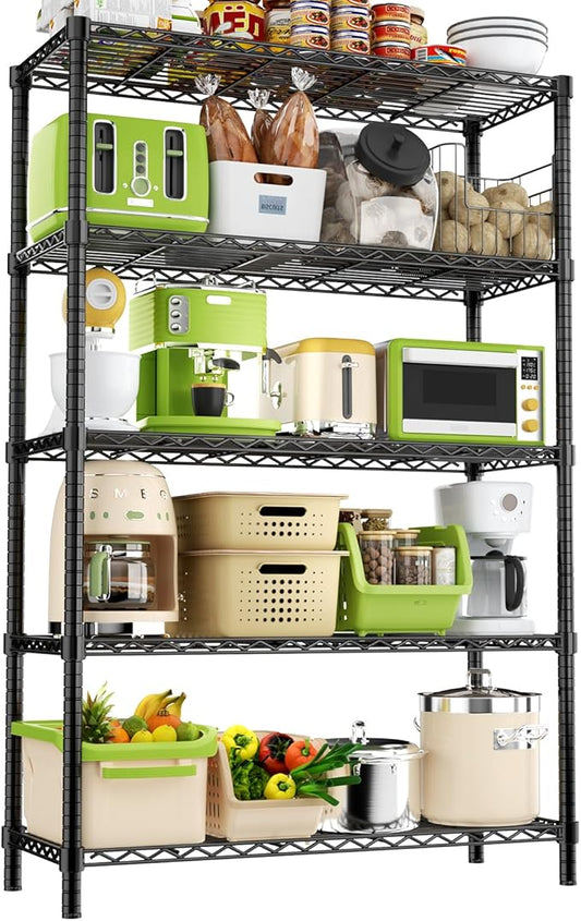 Storage Shelves, 36" L x 14" W x 72" H Heavy Duty Garage Wire Shelving Unit Loads 1750LBS, 5-Tier Adjustable Metal Industrial Utility Shelf Rack for Kitchen, Laundry Room, Basement