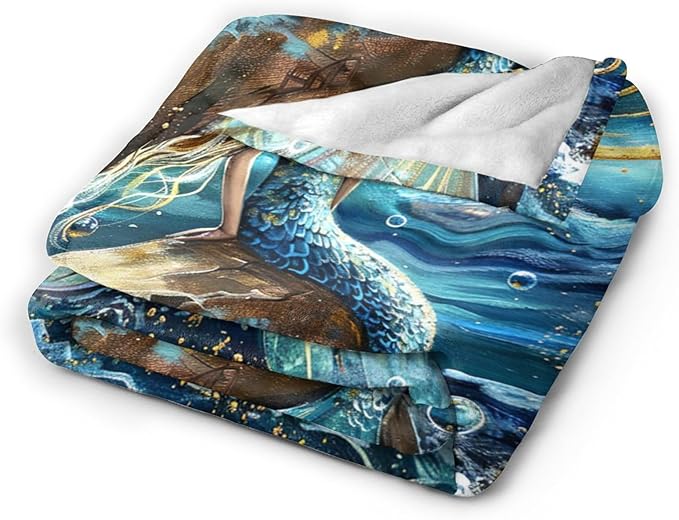 Mermaid Blanket Gifts for Girls Boys Soft Warm Plush Little Mermaid Coastal Ocean Throw Blanket Flannel Fleece Fuzzy Blankets for Kids Lover Bed Couch Living Room Decor 80"X60"