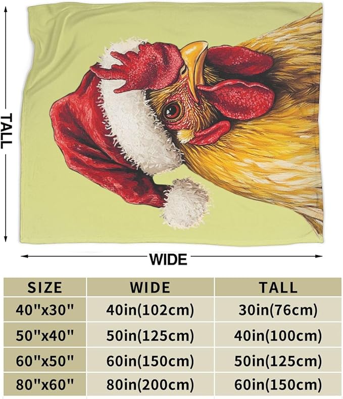 Christmas Rooster Blanket Soft Cozy Chicken Plush Throw Blanket Warm Flannel Fleece Bedding Stuff Animal Decor Blanket Gifts for Rooster Lover Girls Boys Kids Adults Women Bed Travel 50"x60"