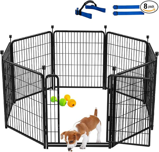 Tall Garden Fences and Borders for Dogs, 48 inch High Garden Fence, 8 Panels Total 17.7 Ft, 21 in Wide Low Threshold Gate. Modular Fencing, Dog Fence Outdoor for Yard. Vegetable Garden Fence