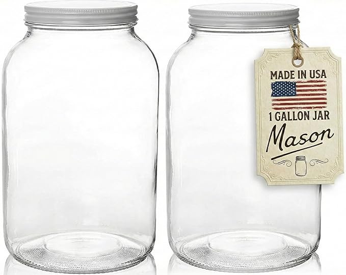 kitchentoolz Gallon Jar 1 Gallon Glass Jar with Lid – Wide Mouth Large Glass Jar for Fermenting, Pickling, Canning, Water Glassing Eggs, Kombucha, and Food Storage – BPA-Free, Made in USA (2-Pack)